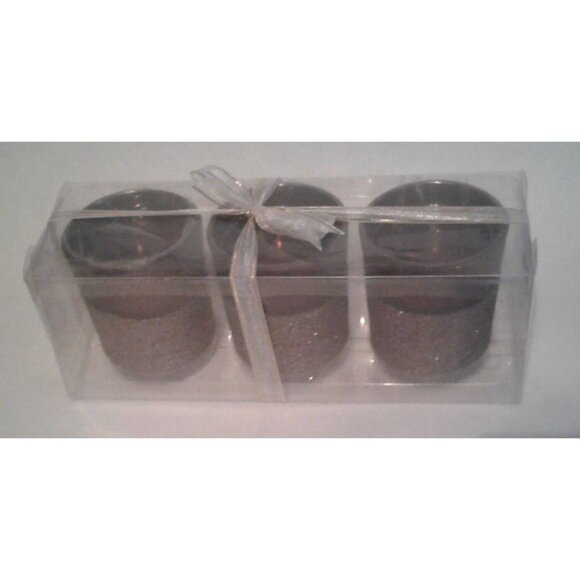 Candles Brown Glitter Bottom Tea Light  2 1/2 " Tall 2" Top Gift Box Set of 3 - Picture 10 of 12